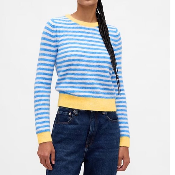 GAP CashSoft Crewneck Sweater Blue and White Stripe - Picture 1 of 2